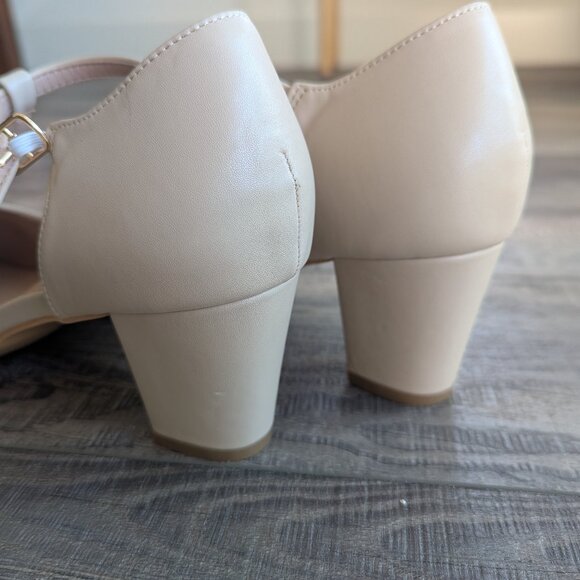 NEW Peijely Womens T Strap Chunky Block Heel Strap Dress Pumps Nude Matte 10 - Picture 6 of 11